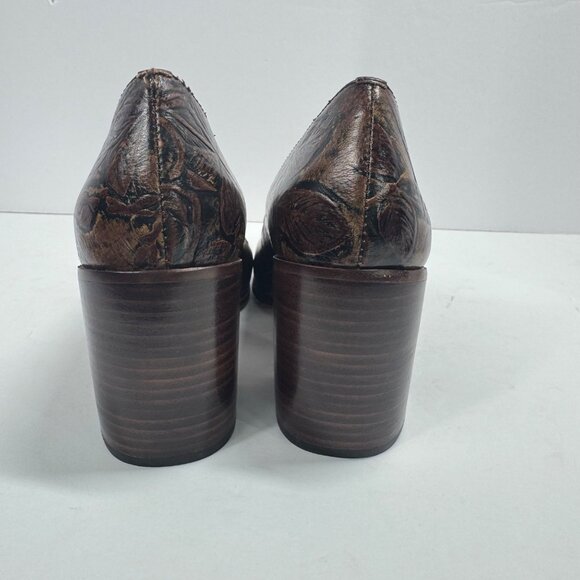 Patricia Nash Pumps Size 8 Anita Block Heel Floral Tooled Leather - Picture 5 of 12